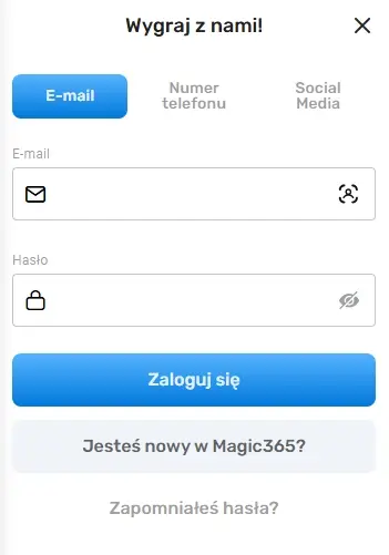 formularz logowania do Casino Magic365