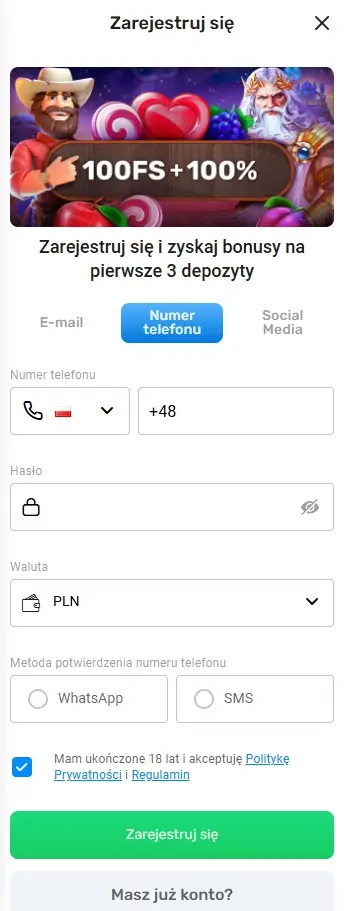 formularz rejestracyjny Casino Magic365 druga opcja