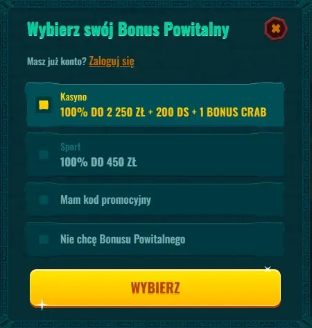 formularz rejestracyjny Casino spinanga 